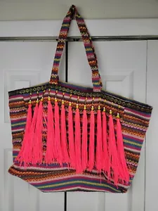 Bolso de mano/playa para mujer Merona con borlas rosadas - Imagen 1 de 9