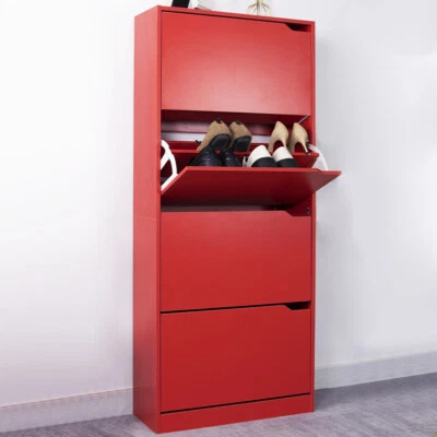 Scarpiera 4 Ante Ripiani Doppia Profondità Porta Scarpe Colore Rosso 63x24x150cm - Immagine 1 di 4