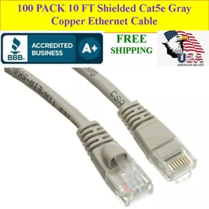 Paquete de 100 PAQUETES 10 pies Cat5e Gris Blindado Cable de Conexión Ethernet RJ45 Dorado Conectores AWG - Imagen 1 de 4