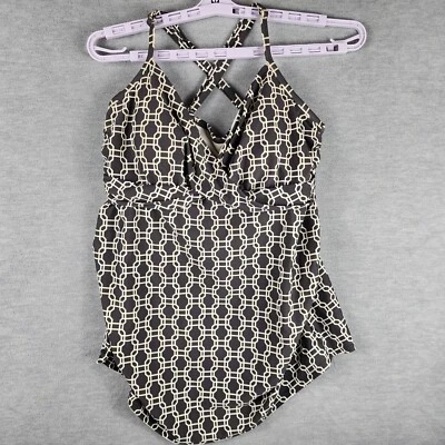 Liz Lange Maternity Swimsuit Tankini Black White Ruched Sides Strappy - Image 1 of 4