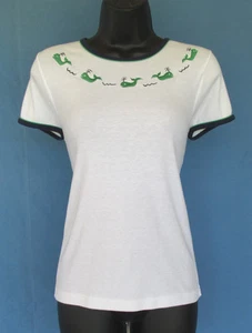VINTAGE 1960s 70s MOD AVANTIQUE TOP WHALES WHITE GREEN EMBROIDERY POLY COTTTON - Bild 1 von 10