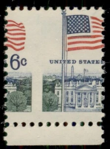 US #1338, 6¢ Flag Over White House, perf error w/denomination at left, NH, VF - Picture 1 of 1