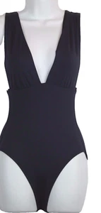 J.Crew $98 Italian Matte V-Neck One-Piece Swimsuit 2 XS NWOT E8329 Navy Blue - Picture 1 of 3