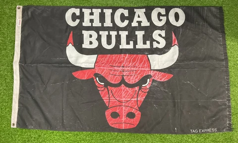 Vintage & Rare Chicago Bulls Tag Express Flag Black/Red 56x32 Made In Usa Cover