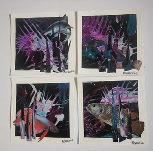 Kleine Collagekunst mit Acrylfarbe und Recyclingpapier auf Karte. UK Künstler - Bild 1 von 13