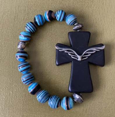 Pulseira cruzada preta e turquesa - Imagem 1 de 2