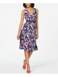 ADRIANNA PAPELL Womens Navy Sleeveless Below The Knee Sheath Dress 0 - Picture 1 of 11