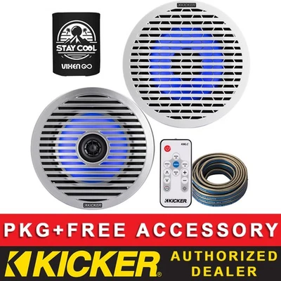 KICKER KM614FL 6.5" BOAT/MARINE AUDIO SPEAKERS PACKAGE+LED REMOTE CONTROL+WIRE - Image 1 of 4