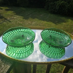 Paar Vintage Anchor Hocking smaragdgrün Nagelglas dreizehige Schalen mit Fuß - Bild 1 von 8