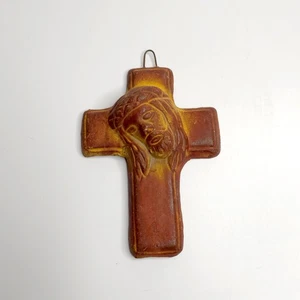 Kleiner Wandbehang Gesicht Christi Ton Wandkreuz Made in Mexico - Bild 1 von 4
