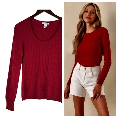 Tweeds Cashmere Sweater Pullover Medium 8 10 Red Cable Knit Quiet Luxury SOFT & - Image 1 of 3
