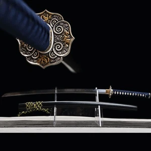 Handmade Japanese Katana Sword Damascus Steel Blade with Gold Silver Plated Bras - Picture 1 of 15