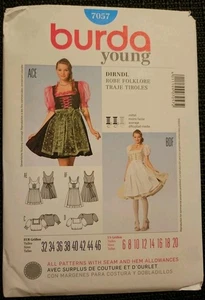 Burda 7057 Dirndl Dress German Austrian Halloween Oktoberfest Costume  6-20 FS - Picture 1 of 12
