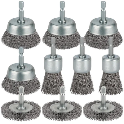10 Pcs Wire Brush for Drill, Coarse Carbon Steel Crimping Wire Wheel Brush, 1/4  - Image 1 of 4