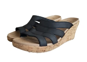 Crocs A Leigh Cork Wedge Heel Women's Size 9 Black Slip On Slide Sandals 14935 - Picture 1 of 11