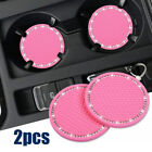 2X Pink Bling Rhinestone Cup Holder Insert Coaster Pad Accessories For Car Auto