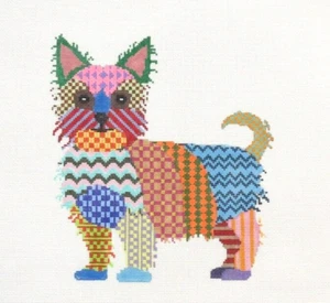Pajamas and Chocolate Patt Small Terrier Dog Handpainted Needlepoint Canvas - Picture 1 of 1