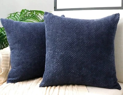 Pair 18 x 18 SOFT CORDUROY CHENILLE Beehive Textured PILLOW COVERS ~BLUE #F65 - Image 1 of 2