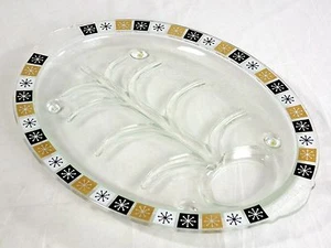 Vintage Inland Glass Well & Tree Oval Glass Meat Platter Tray Atomic Snowflake - Picture 1 of 12