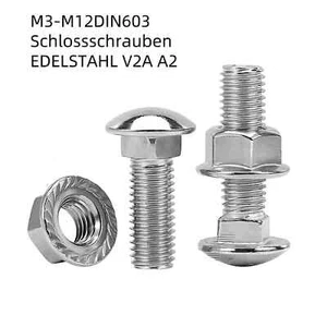 Schloßschrauben mit Muttern A2 DIN603 Flachrundschrauben M3,M4,M5,M6,M8,M10,M12 - Bild 1 von 92