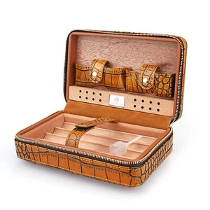 Zigarren Humidor Etui Zedernholz Tragbar Zigarre Reise Leder Box mit Luftbefeuchter - Bild 1 von 8