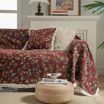 Vintage Jacquard Sofa Covers for Sectional Sofa Bird Pattern Fringe Couch Cover - Imagem 1 de 4