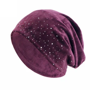 Hijab Caps Women Muslim Velvet Chemo Cancer Hats Slouchy Beanie Baggy Hats Wrap - Picture 1 of 19