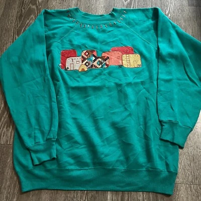 Sudadera Vintage Años 80 Grande Verde Azulado EE. UU. Étnica Bordada Azteca Occidental Foto 1 de 3