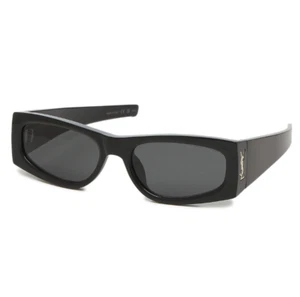 NEU Saint Laurent SLM140/F 001 Sonnenbrille schwarz grau gold verspiegelt rechteckig - Bild 1 von 7
