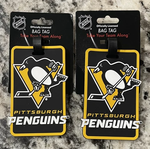 Pittsburgh Penguins NHL Luggage Bag Black Yellow ID Tags Aminco *Lot of 2* NEW! Cover