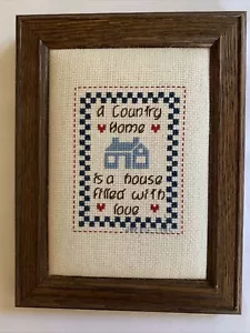 VTG Complete Framed Cross Stitch A COUNTRY HOME ..HOUSE FILLED WITH LOVE Signed - Picture 1 of 10