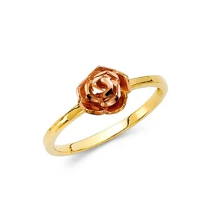 14K 2 Tone Gold Rose Flower Love Ring Band Womens Fancy Size 7 Valentines Day - Picture 1 of 1