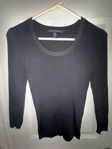 Suéter para mujer Pierre Cardin negro cuello redondo suéter top pequeño - Imagen 1 de 6