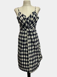 SIX-CRISP-DAYS Ivory/Navy Buffalo Plaid Sleeveless Dress SZ. M - Picture 1 of 9