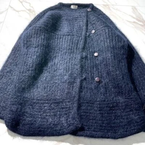 Chloe Knit Coat Jacket Cardigan Scarf Mohair Wool Navy Size L Women Used - Picture 1 of 10