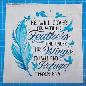 Psalm 91:4 Scripture 100% Cotton Fabric Panel Square Quilting Square A368 - Picture 1 of 3
