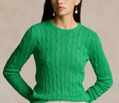 NWT Polo Ralph Lauren Cable Knit Sweater Womens Medium Green Cotton Crewneck - Image 1 of 4