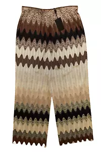 MISSONI BROWN GREY GLITTER ZIG ZAG KNIT LOOSE LEG SIZE L NEW TAGS - Picture 1 of 15