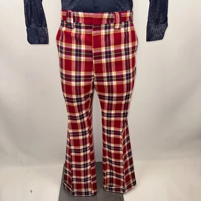 Vtg 60s Haggar Pants Bell Bottom Wide Leg Leisure Suit Disco Plaid Mens 36 31 - Image 1 of 4