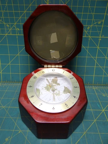 Vintage Collectible World Time Clock - Mahogany Wood Octagon Taiwan Movement Cover