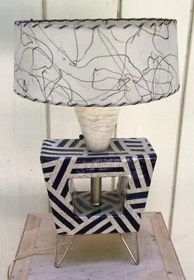 Handmade, Atomic, MCM-style Ceramic Lamp With Fiberglass Shade & Hairpin Legs - Image 1 of 2