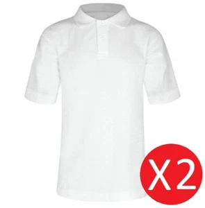 2 School Boys Quality Off-White Short Sleeve Polo Shirts 100% Cotton Age 3-16YRS - Picture 1 of 3