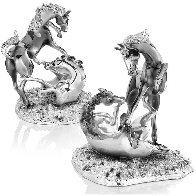 Ottaviani, Scultura Coppia di Cavalli Selvaggi 32cm, Argento - Immagine 1 di 1