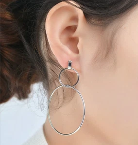 Silber Doppel Creolen Trendy Rund Geometrisch Ohrhänger SCHNELLER VERSAND! - Bild 1 von 4