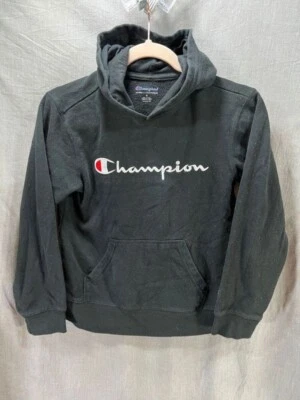 Футболка Champion для мальчиков средний размер черная с логотипом длинным рукавом с капюшоном детская молодежная - Изображение 1 из 4