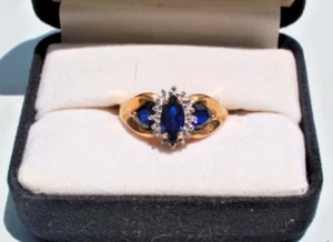 THL 10K massiver Gelbgold blauer Saphir & Diamant Ring 3,2 g Größe 7 - Bild 1 von 9