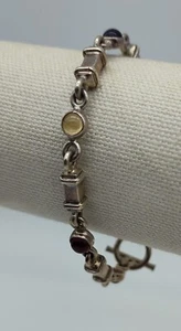 Vintage Modern Bunt Stein Cab Mod Glieder Segment Armband Sterling Silber 925 - Bild 1 von 4