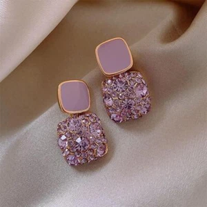Vintage Purple Shiny Crystal Geometric Drop Earrings – Elegant Jewelry for Women - Picture 1 of 27