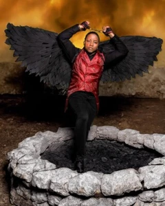 Black Wings Cosplay Demon Devil Angel Wings Halloween Adult Costume Sexy Woman - Picture 1 of 7