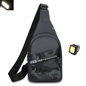 Men's Sling Crossbody Bag Chest Bag Shoulder Messenger Backpack with LED Light
